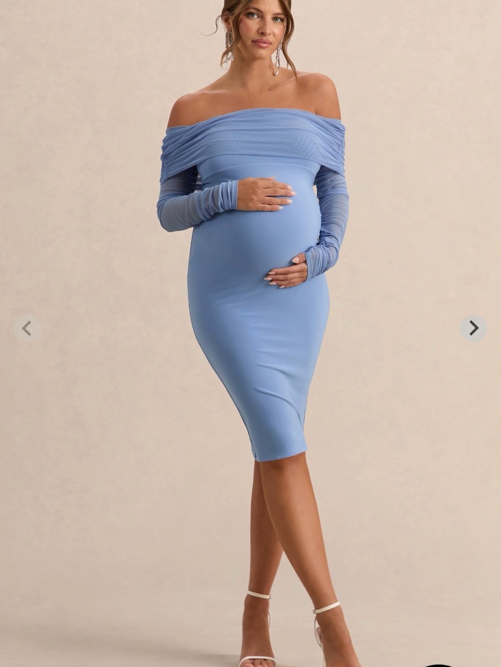 Club L London Off-Shoulder Maternity Bodycon Dress in Light Blue